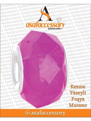 Kesme Yüzeyli Fuşya Murano Gümüş