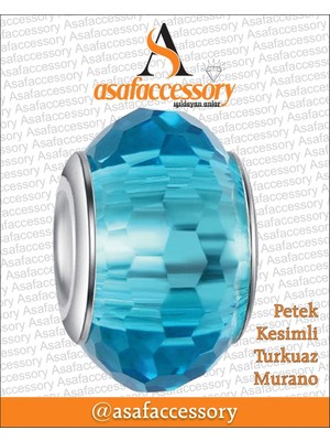 Petek Kesimli Murano Turkuaz Gümüş Kaplama
