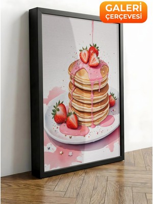 Zestia Siyah Çerçeveli Kanvas Tablo Pancake Üzerinde Çilek Premium Seri No 109486