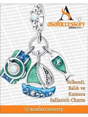 Yelkenli Balık ve Kamera Sallantılı Charm Asafaccessory Mavi
