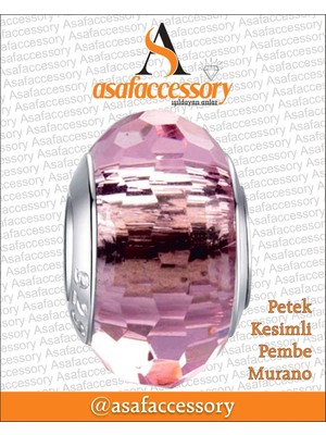 Petek Kesimli Murano Pembe Gümüş Kaplama