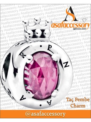 Taşlı Taç Pembe Charm Gümüş Kaplama