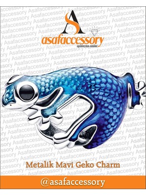 Metalik Mavi Geko Charm Gümüş Kaplama