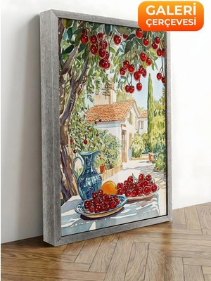 Zestia Gümüş Çerçeveli Kanvas Tablo Vişne Ağaçları Premium Seri No 108490