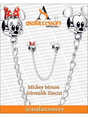 Mickey Mouse ve Minnie Mouse Güvenlik Zinciri Charm Gümüş Kaplama