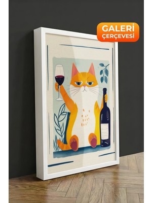 Zestia Beyaz Çerçeveli Kanvas Tablo Keyifli Kedi Premium Seri No 109367