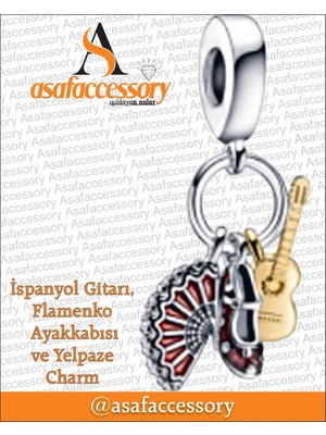 Ispanyol Gitarı Flemenko Charm Gümüş Kaplama