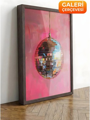 Zestia Kahverengi Çerçeveli Kanvas Tablo Pembe Disko Topu Premium Seri No 111965