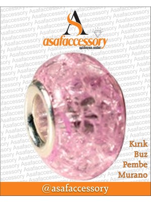 Kırık Buz Murano Pembe Gümüş Kaplama