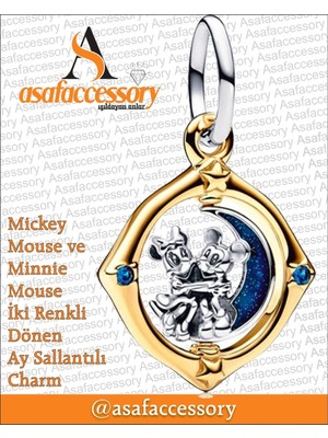 Minnie ve Mickey Iki Renkli Yuvarlak Charm Asafaccessory Sarı