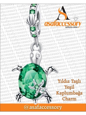 Yıldız Taşlı Yeşil Kaplumbağa Charm Asafaccessory