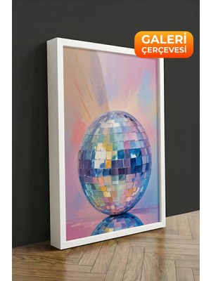 Zestia Beyaz Çerçeveli Kanvas Tablo Disko Topu – Parlak Pastel Premium Seri No 110017