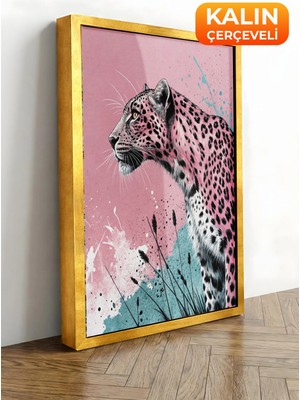 Zestia Gold Çerçeveli Kanvas Tablo Pembe Leopar – Modern Sanat Premium Seri No 113117