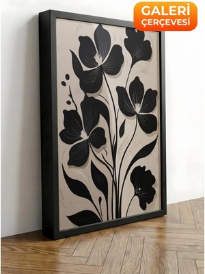 Zestia Siyah Çerçeveli Kanvas Tablo Çiçek Deseni – Modern Sanat Premium Seri No 112648