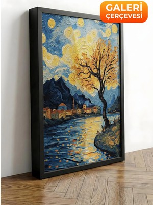 Zestia Siyah Çerçeveli Kanvas Tablo Van Gogh Yıldızlı Gece Köprü Yorumu Premium Seri No 108452