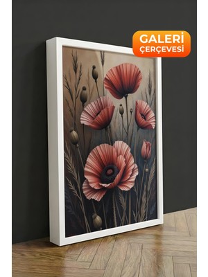 Zestia Beyaz Çerçeveli Kanvas Tablo Kırmızı Gelincikler – Romantik Çiçek Premium Seri No 103083
