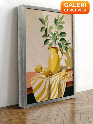 Zestia Gümüş Çerçeveli Kanvas Tablo Sarı Limonlu Natürmort Premium Seri No 113318