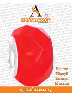 Kesme Yüzeyli Kırmızı Murano Gümüş
