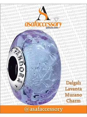 Dalgalı Lavanta Murano Charm Gümüş