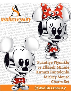 Elbiseli Minnie Pantalonlo Mickey Set Charm Gümüş