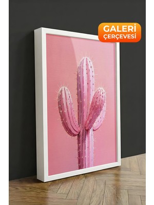 Zestia Beyaz Çerçeveli Kanvas Tablo Kaktüs Minimal Çizim Premium Seri No 109393