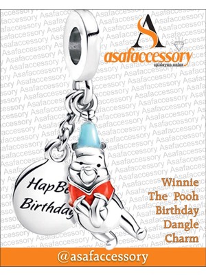 Winnie The Pooh Birthday Dangle Charm Asafaccessory Gümüş