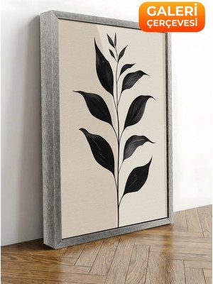 Zestia Gümüş Çerçeveli Kanvas Tablo Minimal Yaprak Silueti – Siyah Beyaz Premium Seri No 112671