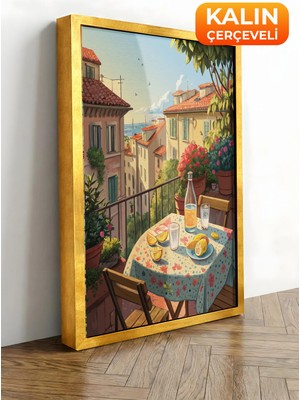 Zestia Gold Çerçeveli Kanvas Tablo Toskana Tarzı Balkon Premium Seri No 113390