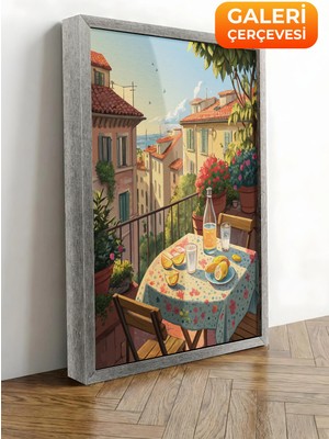 Zestia Gümüş Çerçeveli Kanvas Tablo Toskana Tarzı Balkon Premium Seri No 113390