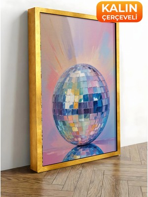 Zestia Gold Çerçeveli Kanvas Tablo Disko Topu – Parlak Pastel Premium Seri No 110017