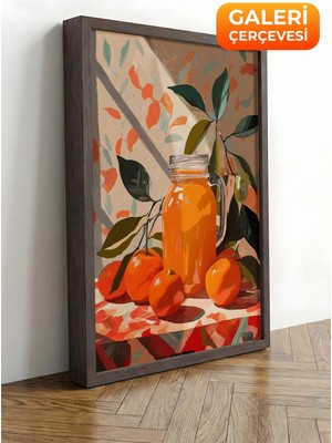 Zestia Kahverengi Çerçeveli Kanvas Tablo Meyve Suyu ve Portakallar – Pop Art Premium Seri No 113236