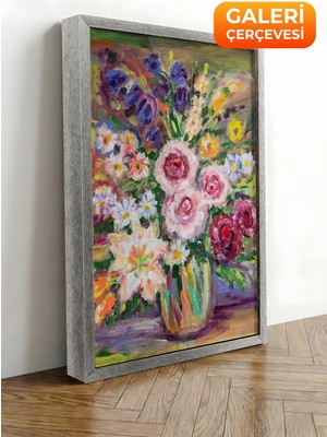 Zestia Gümüş Çerçeveli Kanvas Tablo Pastel Vazo Içinde Çiçekler Premium Seri No 113520