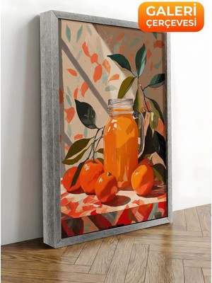Zestia Gümüş Çerçeveli Kanvas Tablo Meyve Suyu ve Portakallar – Pop Art Premium Seri No 113236