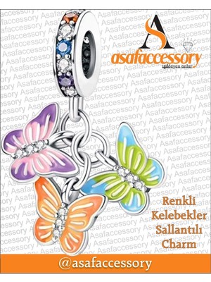 Renkli Kelebekler Sallantılı Charm Asafaccessory Pembe