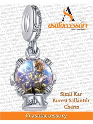 Simli Kar Küresi Sallantılı Charm Gümüş