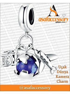 Uçak Dünya Kamera Charm Gümüş Kaplama