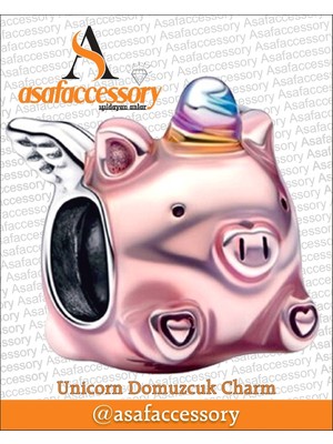 Unicorn Domuzcuk Charm Gümüş Kaplama Pembe
