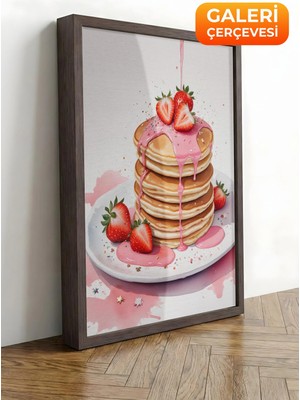 Zestia Kahverengi Çerçeveli Kanvas Tablo Pancake Üzerinde Çilek Premium Seri No 109486
