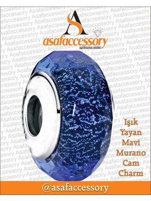 Işık Yayan Mavi Murano Charm Gümüş