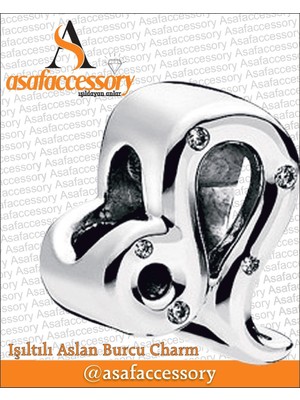 Işıltılı Aslan Burcu Charm Gümüş