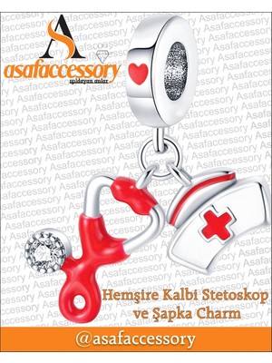 Hemşire Kalbi Steteskop Charm Asafaccessory Kırmızı