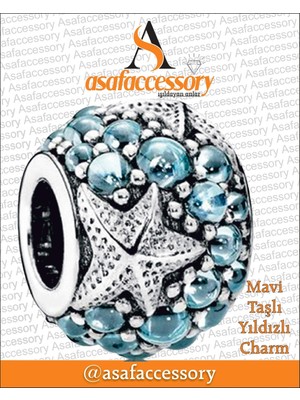 Mavi Taşlı Yıldızlı Charm Gümüş Kaplama