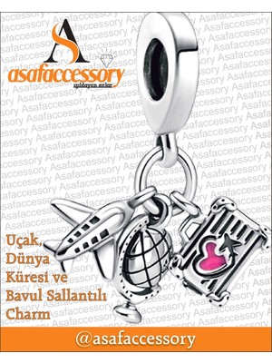 Seyehat Uçak Bavul Charm Gümüş Kaplama Asafaccessory