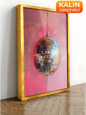 Zestia Gold Çerçeveli Kanvas Tablo Pembe Disko Topu Premium Seri No 111965