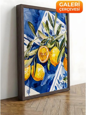 Zestia Kahverengi Çerçeveli Kanvas Tablo Limon Dalları Premium Seri No 112022