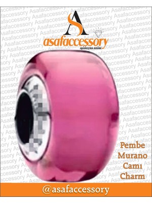Pembe Murano Camı Charm Gümüş