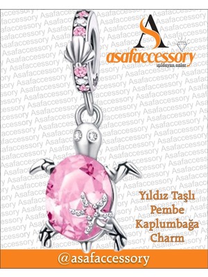 Yıldız Taşlı Pembe Kaplumbağa Charm Asafaccessory