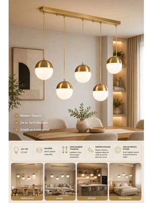 Lumexx Küre 4 Lü Sıralı Eskitme Beyaz Camlı Sarkıt