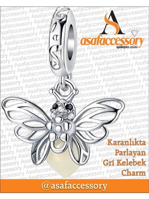 Karanlıkta Parlayan Gri Kelebek Charm Asafaccessory Gümüş