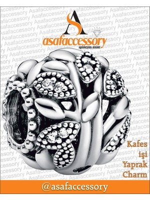 Kafes Işi Yaprak Desen Charm Asafaccessory Gümüş